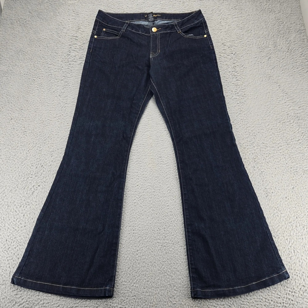 Southpole Jeans Women 13 Blue‎ Flared Denim Embroidered Pockets Dark Wash